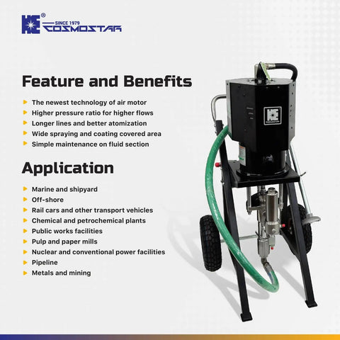 Heavy Duty Pneumatic Airless Paint Sprayer 73 To 1 Pressure Ratio 7250 Psi Industrial Spray Gun Cart Kit With Hose And Tips For Thick Protective Coatings Built Like A Tank With Zero Clog Hassle