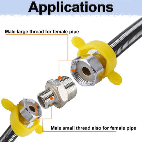 4 Pack 3/4 to 1/2 NPT Reducing Hex Nipples, 304 Stainless Steel, heavy duty pipe fittings shown with application labels