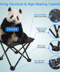 Panda sitting on Lightweight Folding Camping Stool Portable Chair Mini Foldable Seat for Adults with 220lb capacity details.