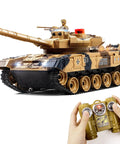 Rad 1/24 Scale RC Battle Tank With 2.4GHz Infrared Control, 330 Degree Turret Rotation, dual batteries, remote control visible