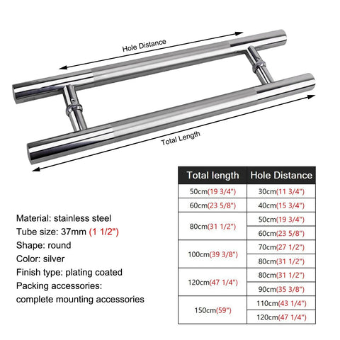 Dope Contemporary Round Glass Door Handle With Hardware Kit For Modern Sliding Barn Doors On Glass Or Wood Doors Silver 100 Cm By 70 Cm Heavy Duty Push Pull Door Handle For Interior And Exterior Use, stainless steel diagram.