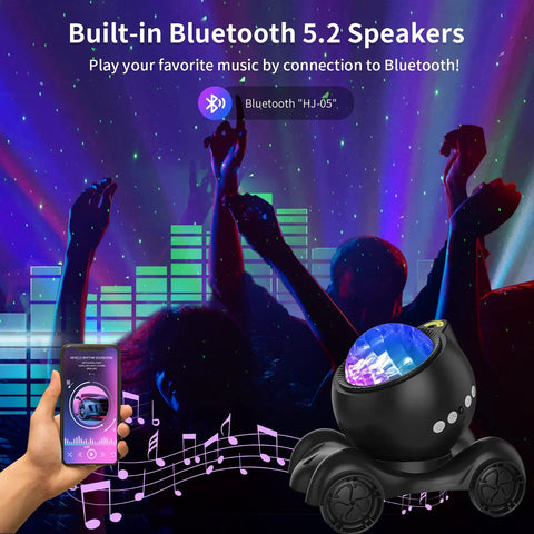 Dope 5 In 1 Galaxy Projector With Aurora Nebula Lights Built In Bluetooth Speaker at a party with dancing silhouettes