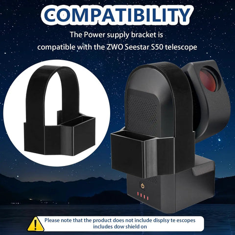 Power Supply Holder For Seestar S50 Cord Tangle Free Portable Grab N Go Mount with telescope compatibility display