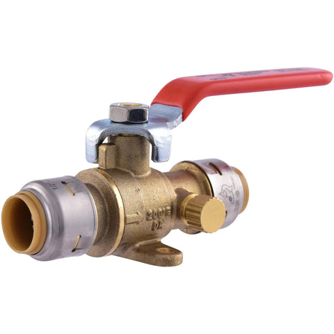 Half Inch Ball Valve With Drain Vent And Mounting Tab Push To Connect Brass Plumbing Fitting For PEX Copper CPVC PE RT HDPE Pipes