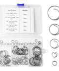 80 Piece Stainless Steel Cotter Ring Kit With Five Sizes, 316 Grade Marine Hardware set in an open plastic case with rings visible