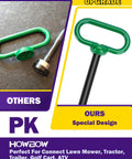 Beefy 1/2 Inch Trailer Hitch Pin And Clip With Rubber Coated Green Handle, 3-5/8 Inch Shank, One-Handed Quick Release For Tractors, Towing, Lawn Mowers, Golf Carts, ATVs, And Gates, green steel pin