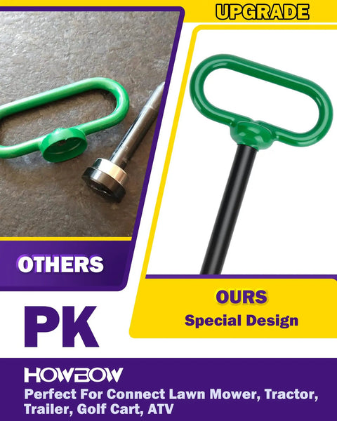 Beefy 1/2 Inch Trailer Hitch Pin And Clip With Rubber Coated Green Handle, 3-5/8 Inch Shank, One-Handed Quick Release For Tractors, Towing, Lawn Mowers, Golf Carts, ATVs, And Gates, green steel pin