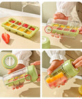No Sweat Deep Chamber Ice Molds With Spin Top Silicone Lid crafting whiskey cubes; green mold, silicone lid, and fresh fruit.