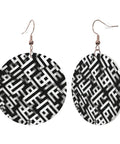 Black And White Grid Print Dangle Earrings For Women, Hella Lightweight Faux PVC Leather Look With Secure Silver Plated Hooks, Fresh Daily Wear That Truly Slays Every Casual Outfit, round design, hanging from hooks.