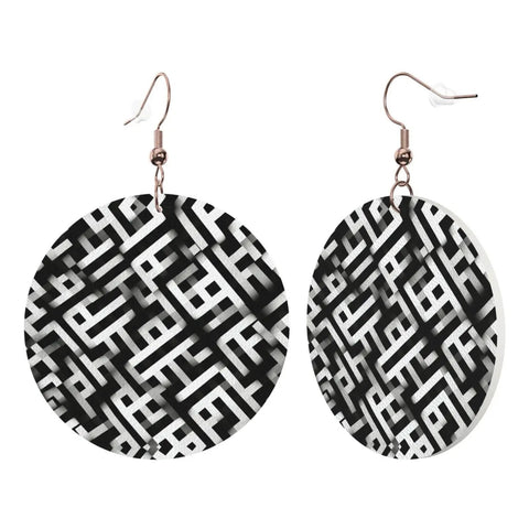 Black And White Grid Print Dangle Earrings For Women, Hella Lightweight Faux PVC Leather Look With Secure Silver Plated Hooks, Fresh Daily Wear That Truly Slays Every Casual Outfit, round design, hanging from hooks.