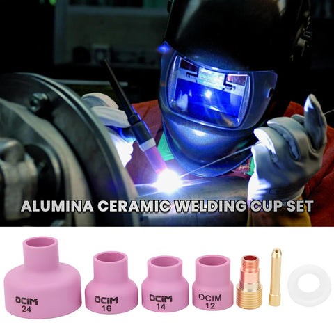 Welder using Glass Welding Cup Set With Gas Lenses For Ceramic And Alumina Welding, pro grade cups, and torch accessories