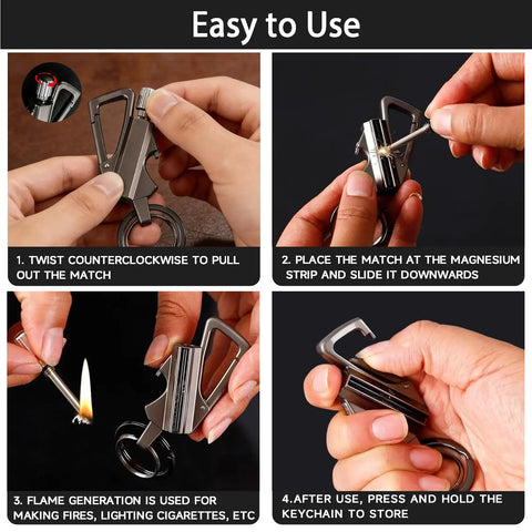 Steps to use the Two Pack All In One Permanent Match Lighter With Multitool Keychain Bottle Opener Reusable Waterproof Strike Anywhere Outdoor Survival Gear For Men And Women.