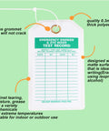 Heavy Duty Emergency Shower And Eye Wash Test Record Tags, Tough As Nails Double Sided Safety Compliance Holders With Solid Brass Grommets, Pack Of Twenty Five, showing durable polyester and brass grommet.