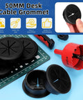 Slick Two Inch Desk Cable Grommets With Rapid Hole Saw And Fifteen Nylon Strap Ties For No Brainer Wire Routing And Tight Cord Setup On Your Modern Office Or Home Desktop Pack Of Ten with 50mm size shown.