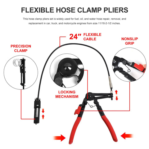 9 Piece Hose Clamp Pliers Set For Fuel Oil And Water Hoses, flexible wire with lock mechanism and nonslip grips