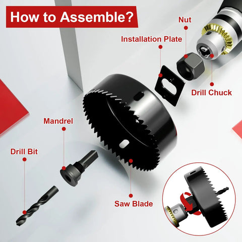 Assembly diagram of Pro Grade 19-Piece Hole Saw Set With Sizes From 3/4 Inch To 6 Inch Carbon Steel Blades showing parts layout.