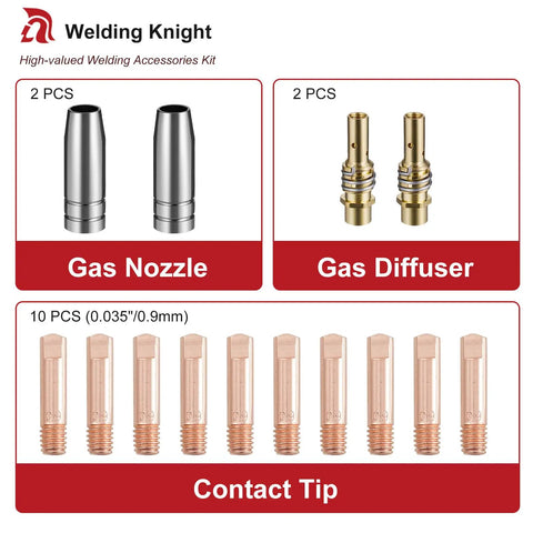 MB15 15AK MIG Welding Torch Kit Replacement Tips And Diffuser Set Pro Grade 035 Inch Contact Tips 9mm Gas Nozzles