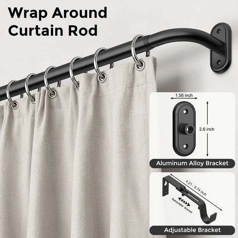 Wrap Around Blackout Curtain Rod For Windows 36 To 120 Inches, 1 Inch Adjustable Heavy Duty Metal Rod With Aluminum Bracket close-up