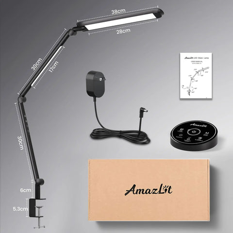 LED Desk Lamp With Clamp Clip On, sleek design, adjustable brightness and color temperature, memory and timer, eye care 84 SMD LEDs