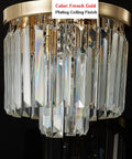 Modern Crystal Ceiling Light Chandelier 2-Tier Flush Mount Pendant In French Gold Finish With Sparkling K9 Crystals