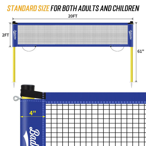 Regulation 20Ft Badminton Net Set For Backyard Portable Outdoor Play with heavy duty steel poles and durable net.