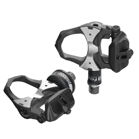 Assioma Uno Single Sensing Left Pedal Power Meter with Bluetooth and ANT Plus for road bikes, shown in black and silver design.