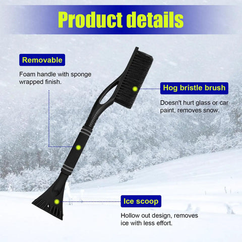 24 Inch Car Snow Scraper And Brush With Detachable Scratch Free Ice Scraper And Ergonomic Foam Grip, product details