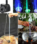 Super Quiet 10W Submersible Fountain Pump With 160 GPH Flow And 12 LED Lights in action in aquariums and water features
