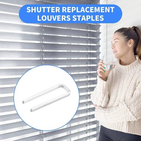 Kickass Shutter Repair Kit With Hella Durable Staples For Plantation Window Louvers Replacement Pins 0.6 X 0.2 Inch close-up of louver staple 16mm for easy blind repair.