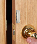 Two Set Keyless Push Latch Kit for RV Van Boat Cabinets and Drawers Thumb Rotation Release One Hand Access Lock Set on wooden door.