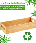 Bamboo Toilet Paper Tray Organizer With Handles Waterproof Storage Basket For Bathroom Counter Top Tank Or Kitchen Counter Fourteen Point Nine By Five Point Nine Inches Durable Natural Bamboo Construction With Waterproof Coating Reusable And Eco Friendly close-up showing handles and bamboo texture