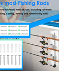 White Plastic Horizontal Fishing Rod Holder Wall Mount Rack For Boat And Garage Pack Of 2 Durable Lightweight Pole Holders For Saltwater Or Freshwater Use Easy To Install installed with rods