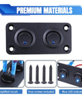 Dual Gang Rocker Switch Panel 12V And 24V 10A Waterproof Automotive On Off Switches With Blue LED Indicator and mounting screws