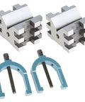 Beefy Four Piece V Block Set With Clamps In Wooden Case For Real World Machining Pro Grade Hardened Steel two V blocks and clamps