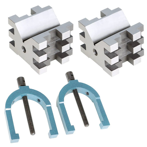 Beefy Four Piece V Block Set With Clamps In Wooden Case For Real World Machining Pro Grade Hardened Steel two V blocks and clamps