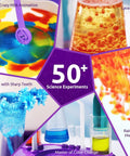 Collage showcasing experiments from Supercharged Kids Science Kit With A Real Lab Station, 50 Plus Chemistry Experiments And STEM Projects For Boys And Girls.
