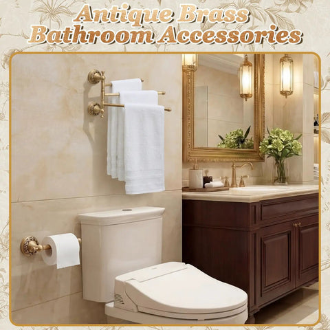 Wall Mounted Antique Brass Bathroom Hardware Set Bringing A Straight Up Premium Vibe With A Rock Solid Three Arm Swivel Towel Rack
