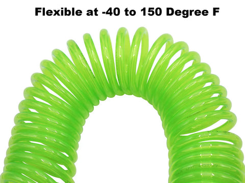 Kickass Polyurethane Recoil Air Compressor Hose 1/4 Inch By 50 Feet flexible coil with bright green design for easy handling.