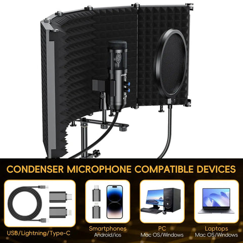 Upgraded USB Studio Condenser Microphone with Isolation Shield and Pop Filter for Podcasters, Singers, Streamers