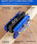 Heavy Duty 2.1 Inch Self Centering Dowel Jig Kit With Universal Capacity Doweling Jig And Drill Guide, aluminum alloy side plate, steel bushings, and screws for precise drilling on wood.