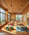 Premium Natural Cork Roll Four Feet By Twenty Four Feet Long Half Inch Thick used in a colorful classroom for sound absorption.