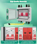 63 Amp Solar Disconnect Switch DC Breaker Box With Surge Protector, open view showing interior components, IP65 rated