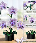 Purple Orchid Building Block Set With Vase, 619 Pieces, Phalaenopsis Floral Model Kit with adjustable petals and flowers