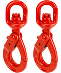 Rock Solid Grade 80 Drop Forged Steel Swivel Self Locking Safety Hook 2 Pack With 4500 Lbs Capacity shown in red color.