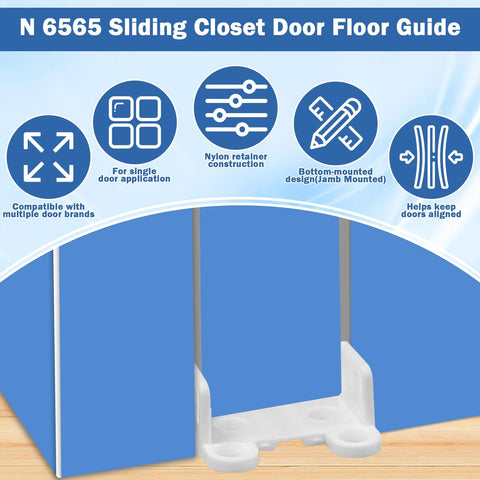 2 Pack Sliding Closet Door Floor Guides For 1 3 8 Inch Doors White Includes 8 Screws N 6565 Replacement Part Durable Easy Install Kit For Smooth Operation And Long Lasting Performance, diagram features and specifications