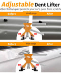 Pro DIY PDR Dent Repair Kit With 148 Pieces Dent Puller And LED Light Board showing before and after dent repair