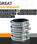 4 Inch Heavy Duty No Hub Coupling With Blue Shield For Drain Waste And Vent Systems, 304 Stainless Steel With One Piece Rubber Gasket, Built To Last, Corrosion Resistant Connector For Indoor And Outdoor Use, stacked view