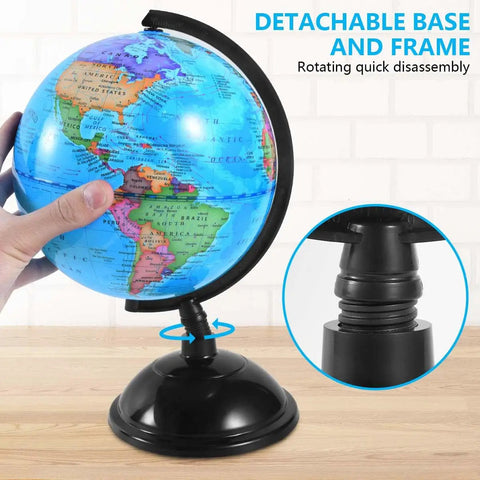 8 Inch World Globe With Stand Rotating Earth Spinning Globe For Kids Geography Classroom Education Or Decorations Blue Kid Friendly Durable Plastic Model displayed with detachable base
