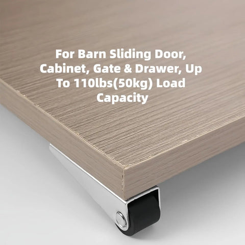 Tough As Nails Vertical Track Rollers With Smooth Rolling Bottom Wheels, showing edge of sliding door and roller, 110lbs capacity.