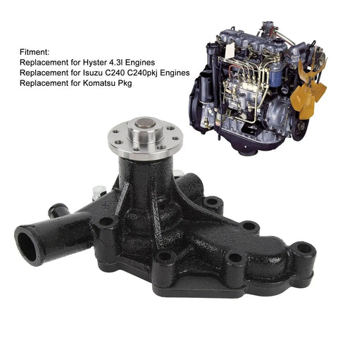 Heavy Duty Engine Coolant Water Pump To Keep Your Rig Running Smooth When You Push It Hard And Direct Fit Replacement For Hyster 4.3L Forklift And Isuzu C240 With Oe 8-94483-167-1, black metal pump with flange.